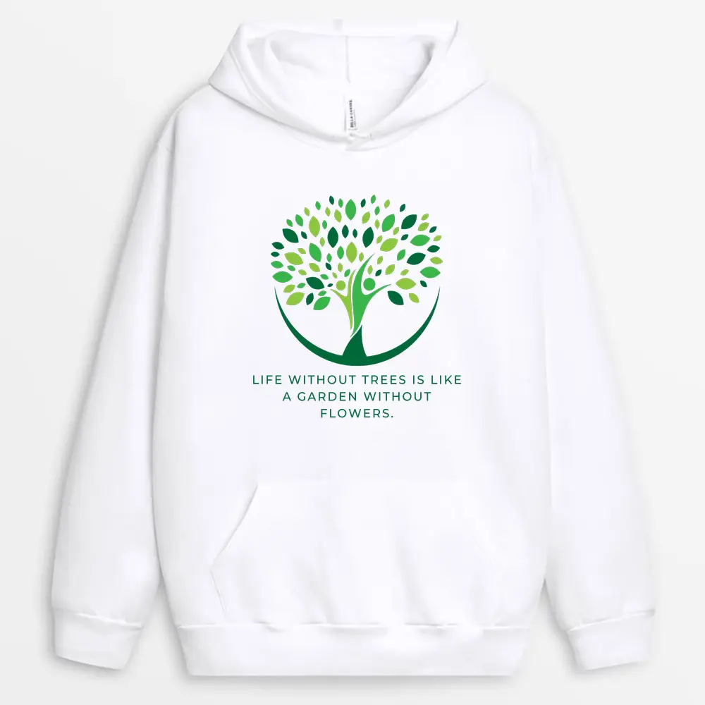 Life Without Trees Custom Printed Hoodie – Eco-Inspired – White