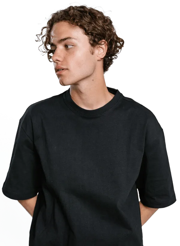 Model in custom shirt